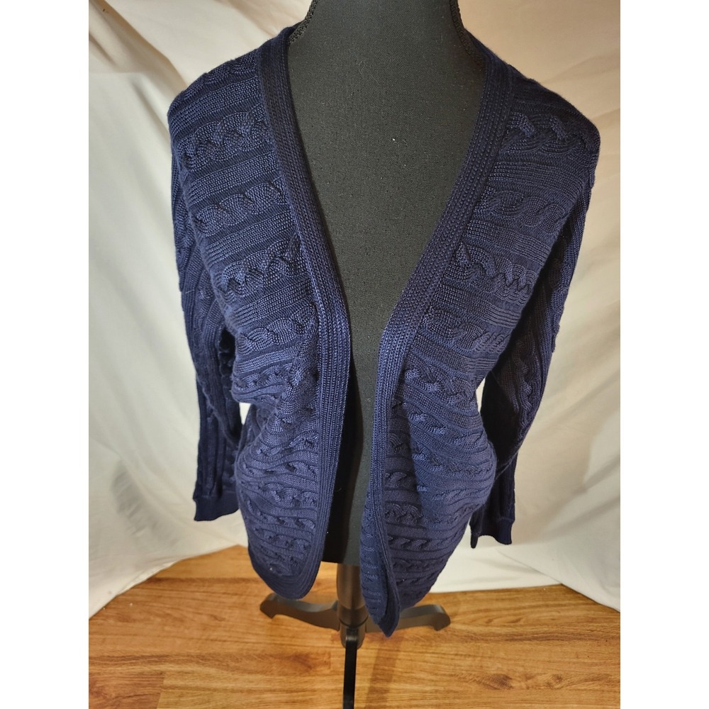 Lauren Ralph Lauren Cardigan Women's S/M Navy Blue Cable Knit Open Front